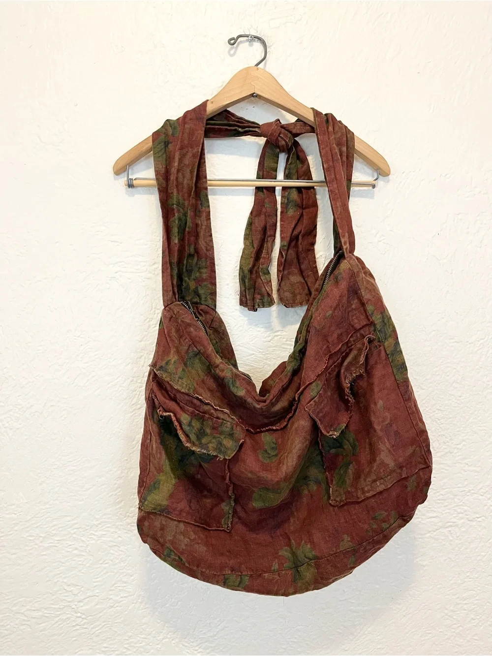 Large Hobo Bag Boho Bohemian Brown Green Floral Farmhouse Peasant